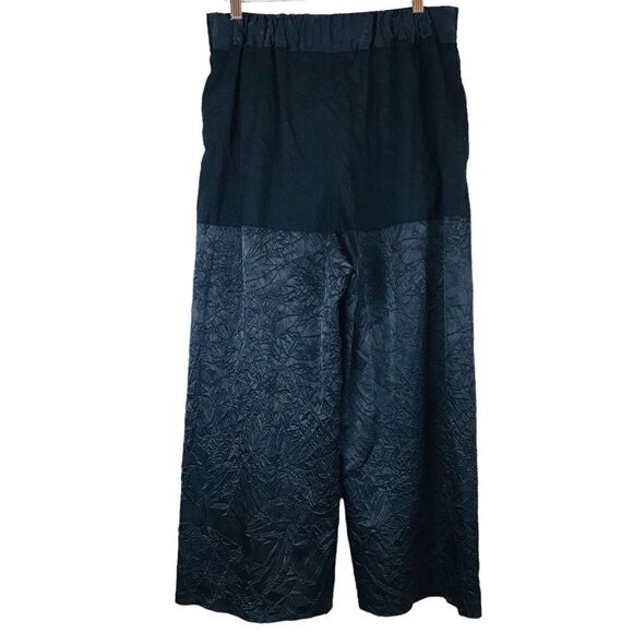 Ms MIN Pleated Palazzo Pants Size 4 Black Crinkled Cropped Wide Contrasting - Picture 3 of 15